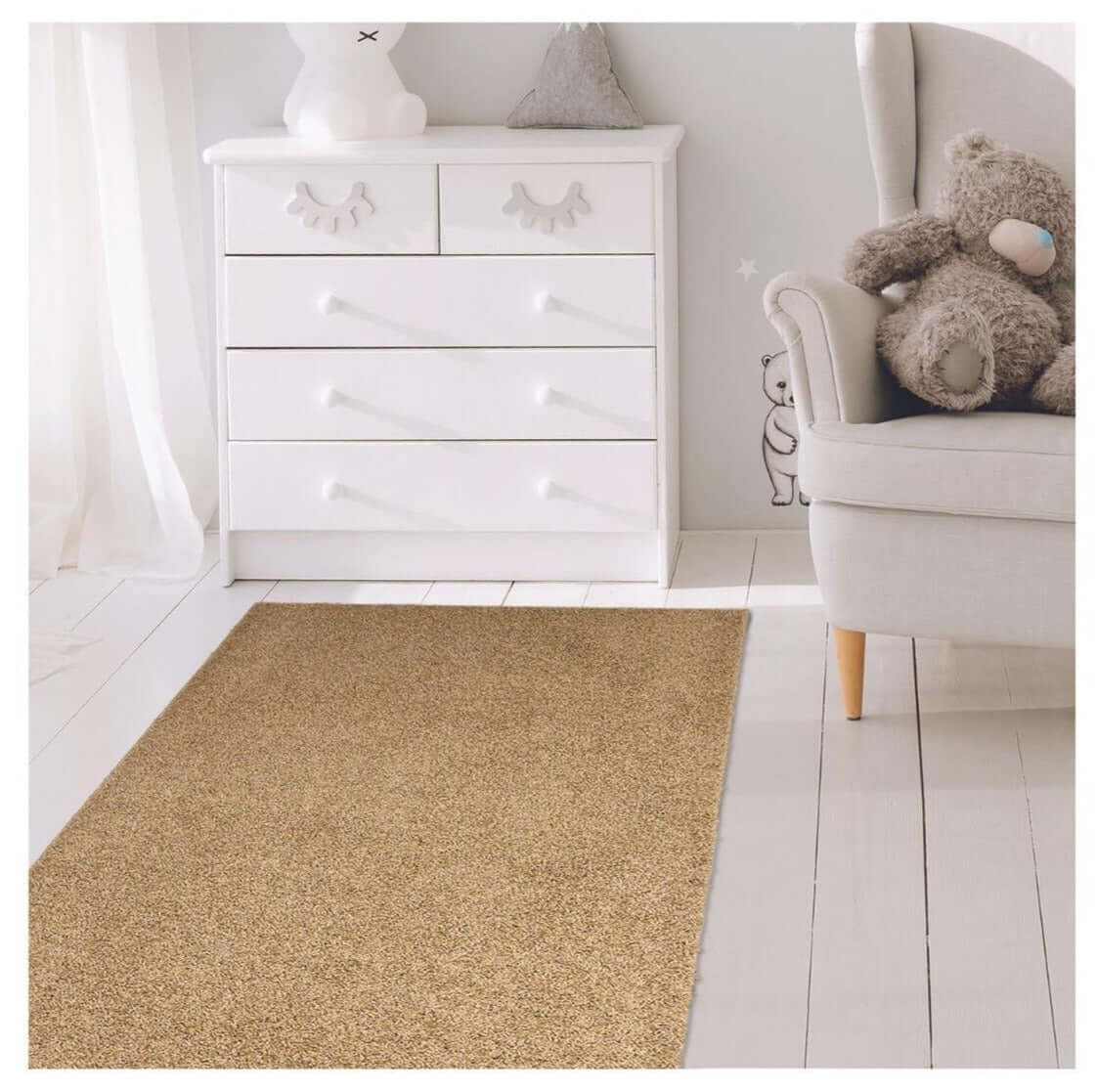 Fiji Latte Beige Washable Solid Shaggy Rug