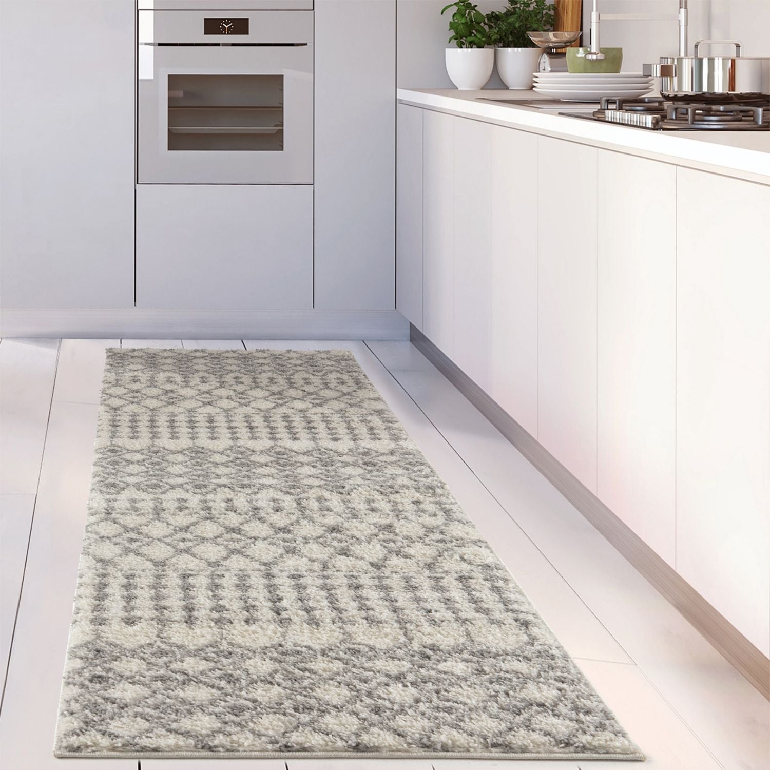 Moroccan Ivory Grey Shaggy Rug | 1000