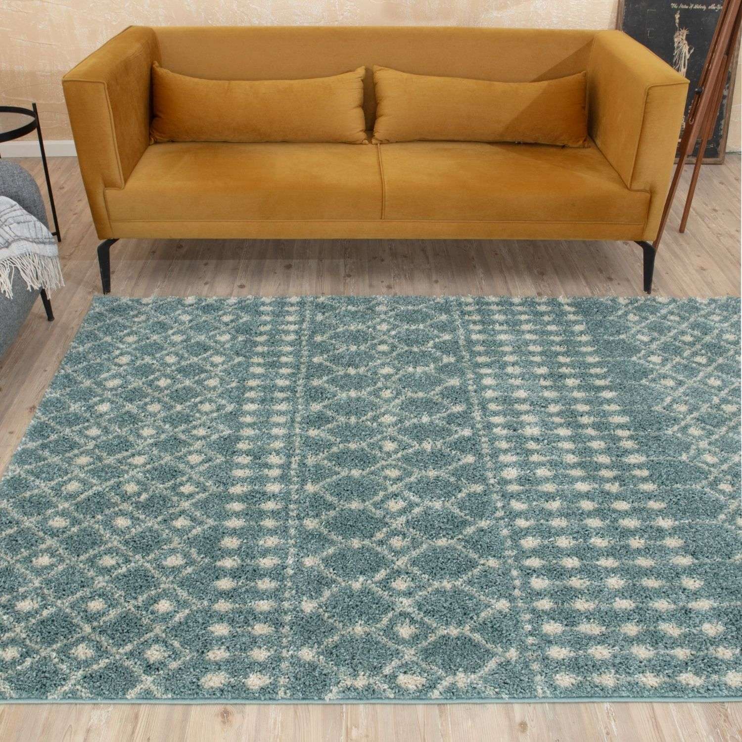 Moroccan Duck Egg Blue Shaggy Rug | 1050