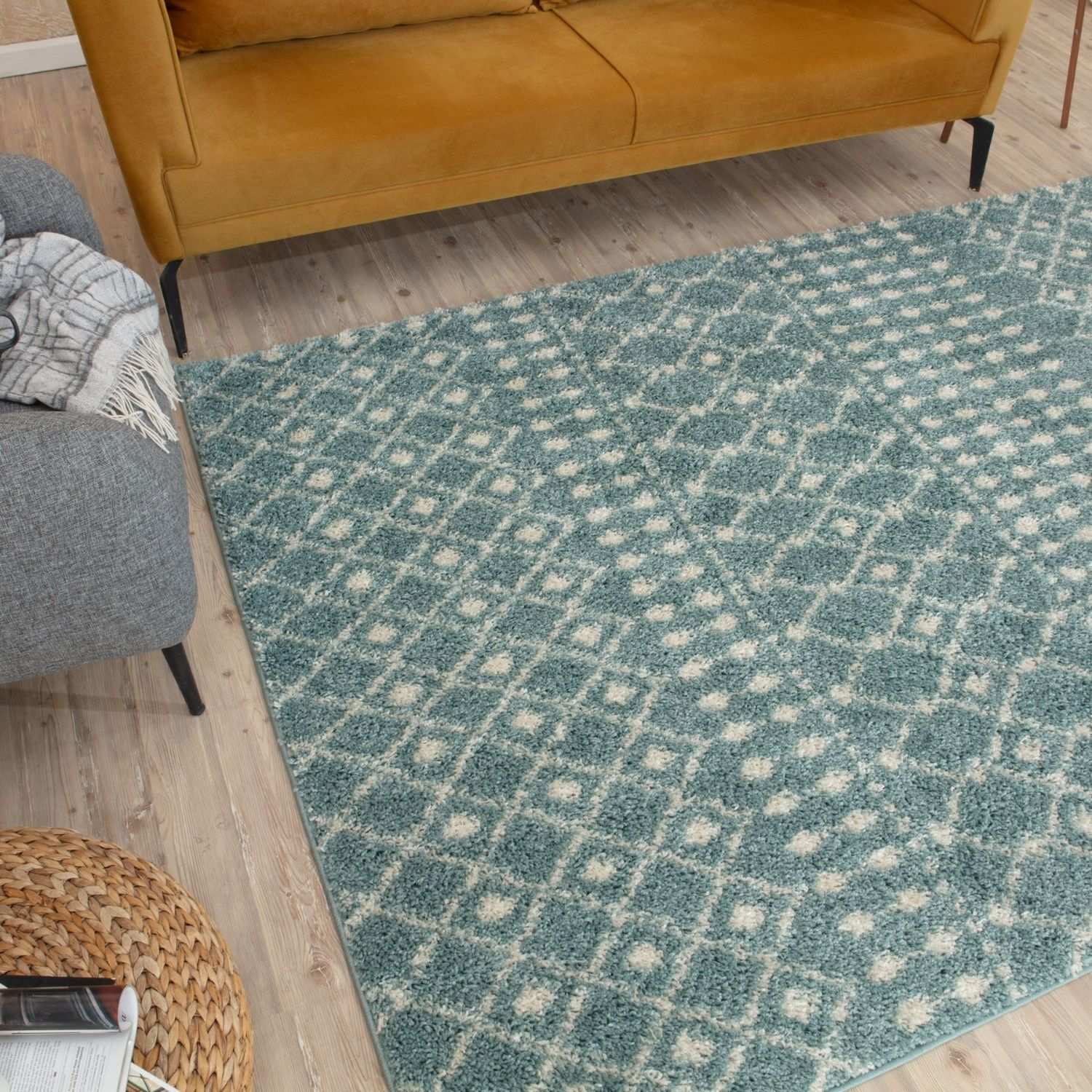 Moroccan Duck Egg Blue Shaggy Rug | 1050