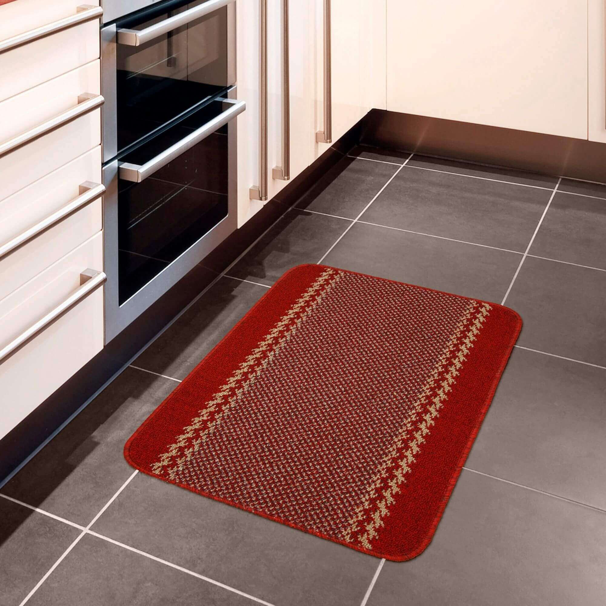 Washable Designer Bordered Red Rug | 116R