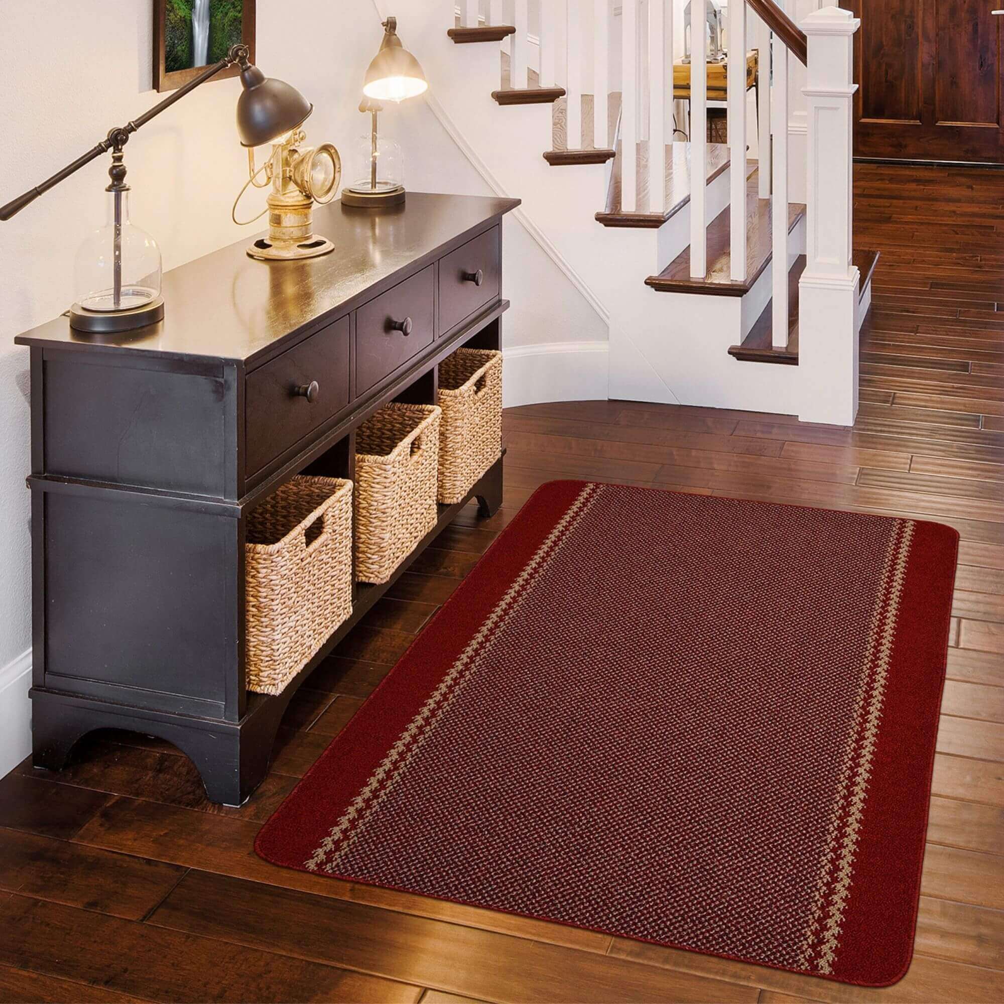 Washable Designer Bordered Red Rug | 116R