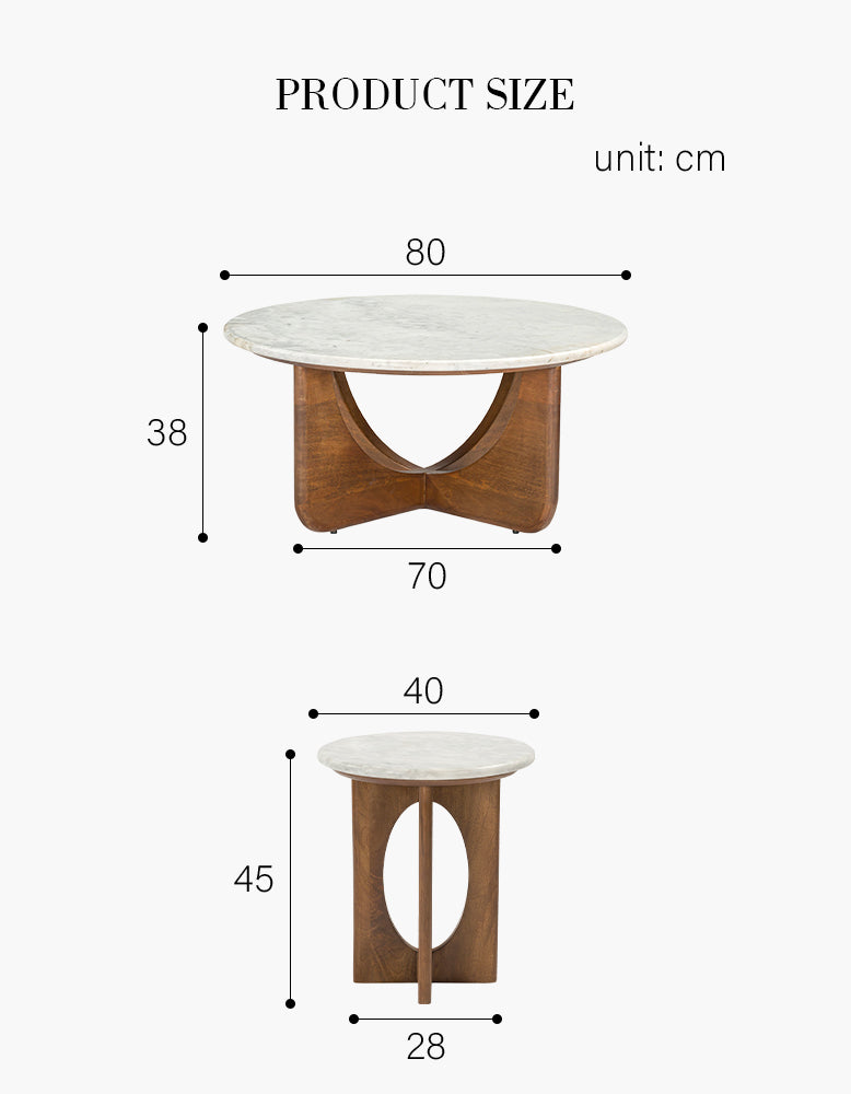Ranjit Round Nesting Coffee Table Set, Marble & Wood