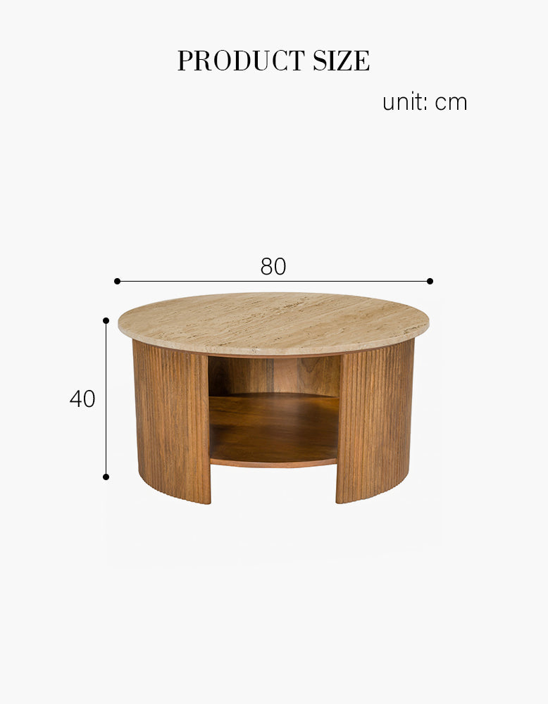 Schaefer Round Coffee Table With Storage, Travertine