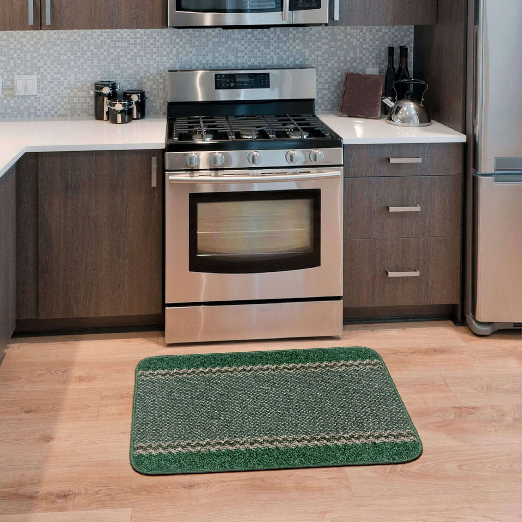 Washable Designer Bordered Green Rug | 116Gr