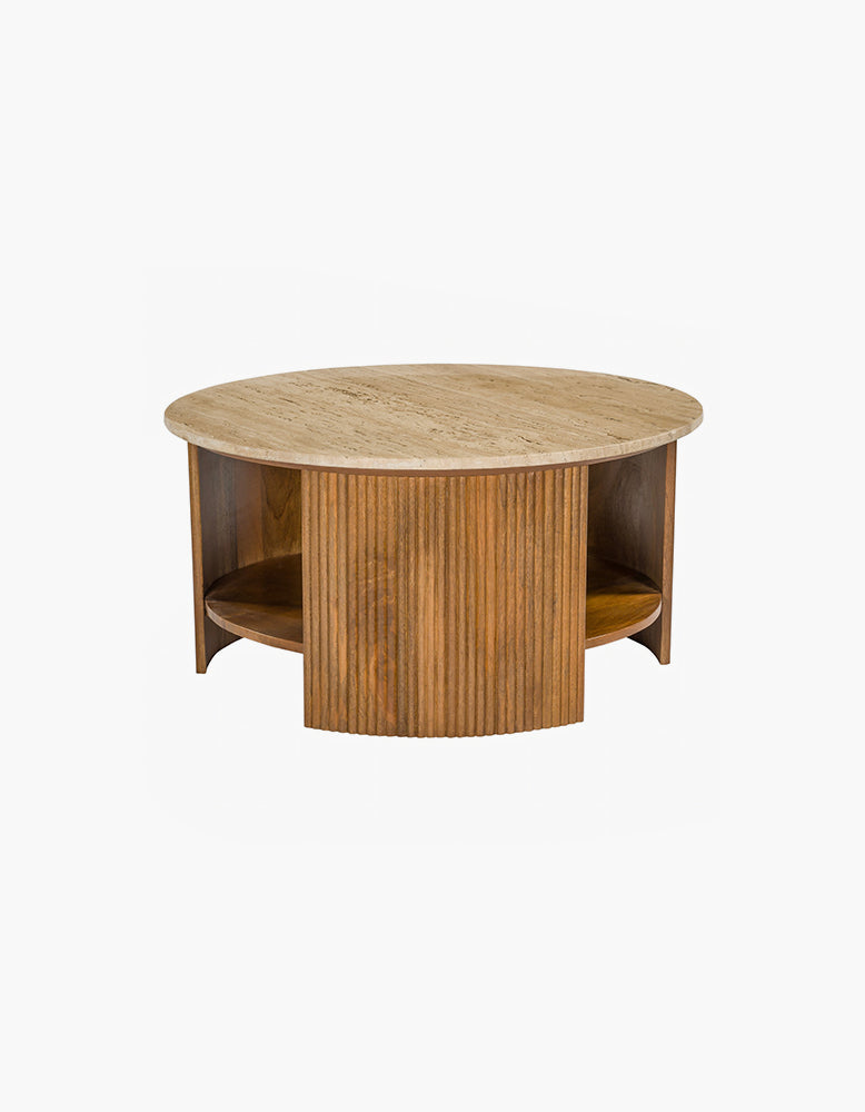 Schaefer Round Coffee Table With Storage, Travertine