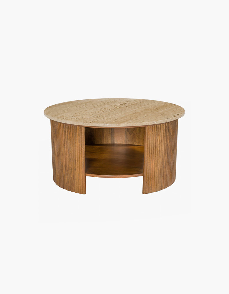 Schaefer Round Coffee Table With Storage, Travertine