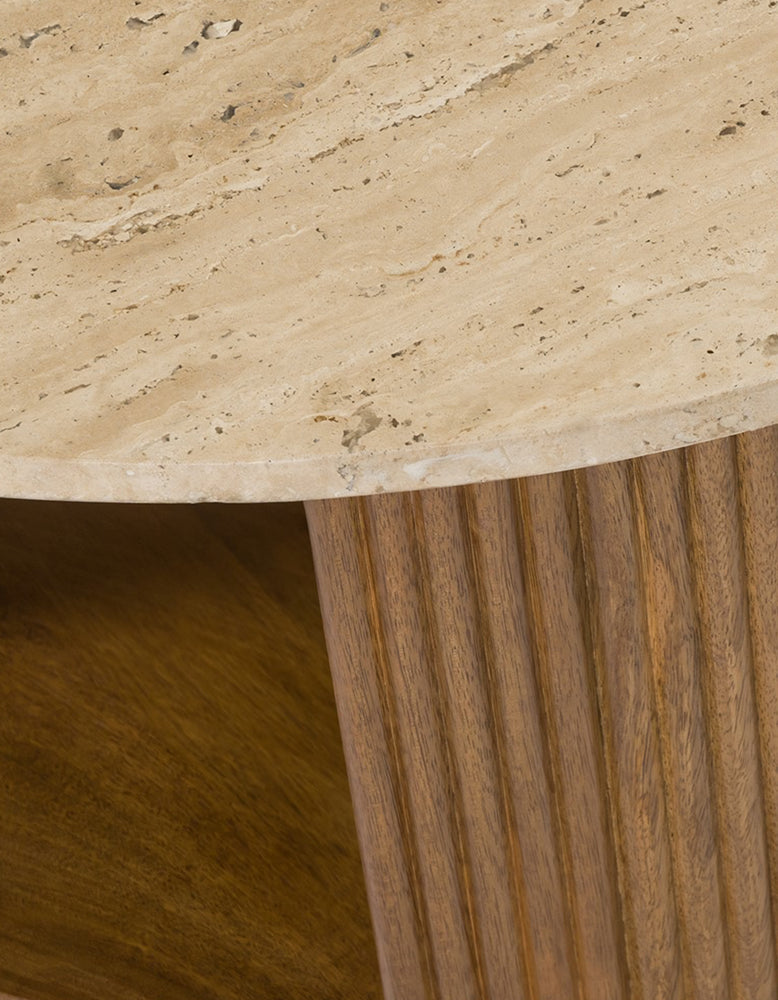 Schaefer Round Coffee Table With Storage, Travertine