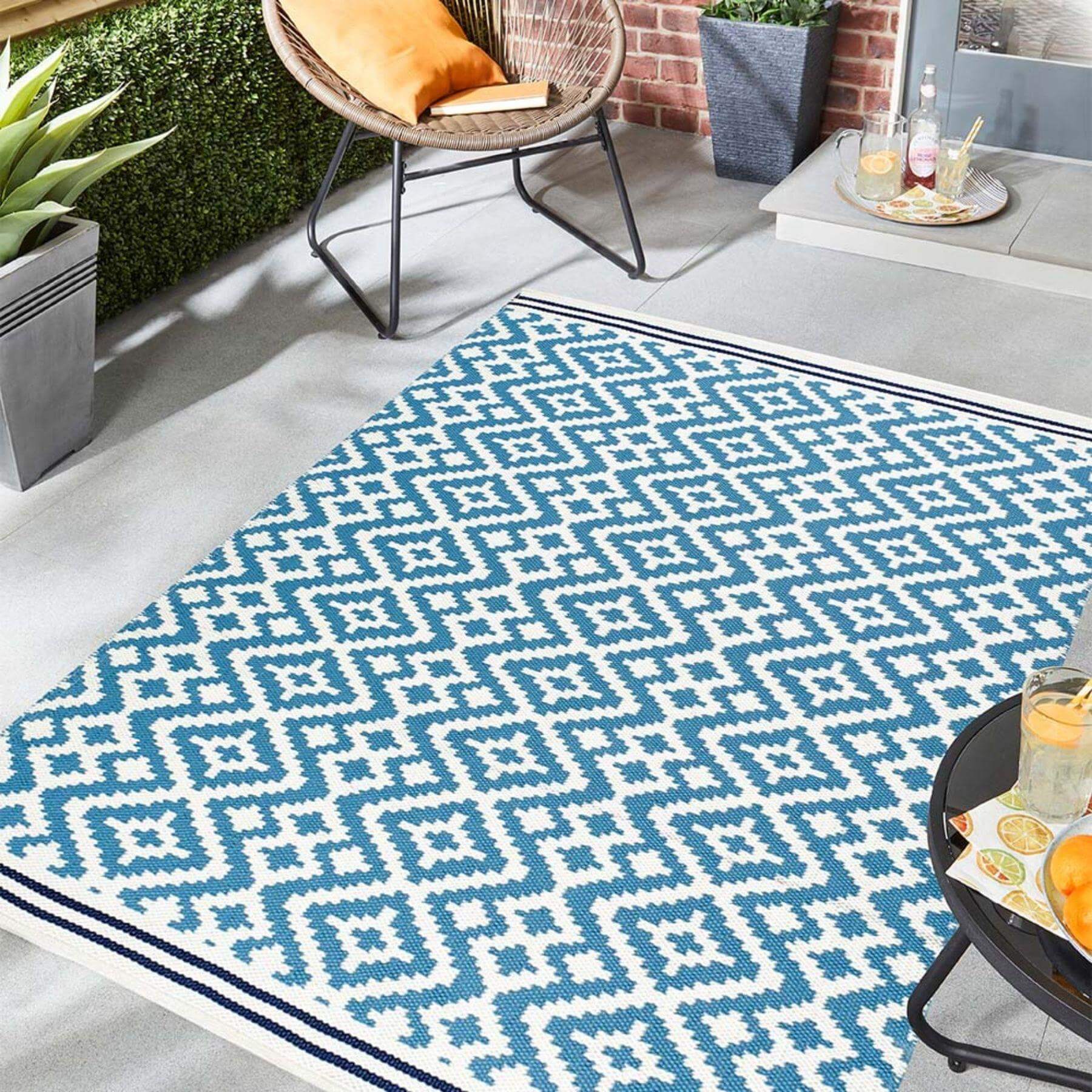 Aztec Blue Outdoor Rug