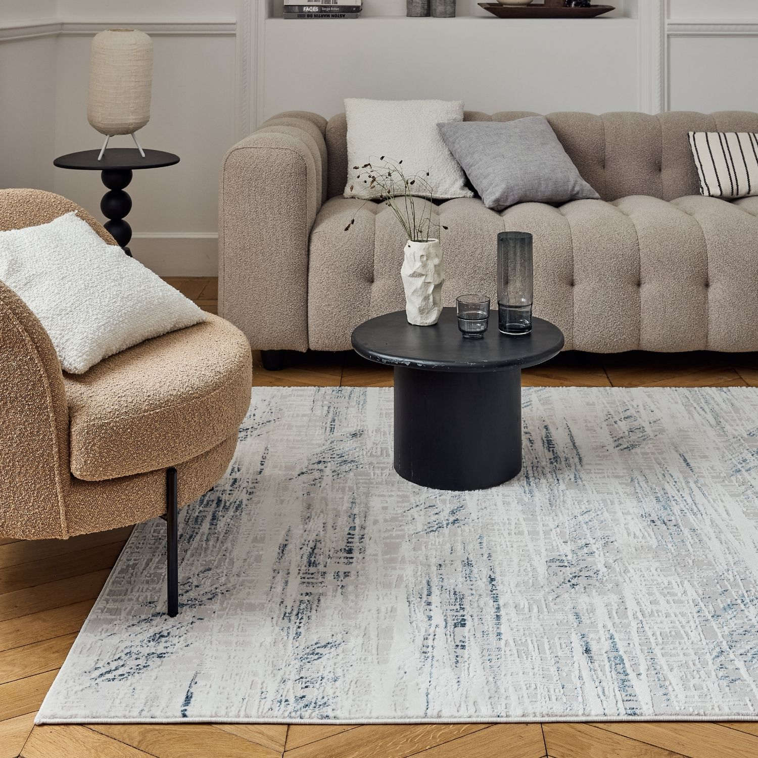 Carmel Cream-Blue Abstract Rug | 6030