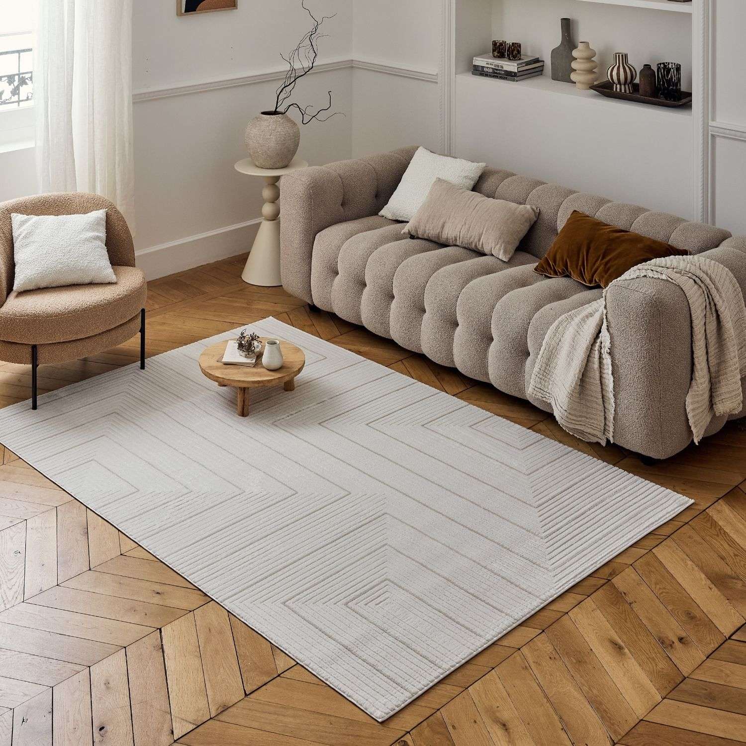 Carmel Cream-Beige Geometric Rug | 6040