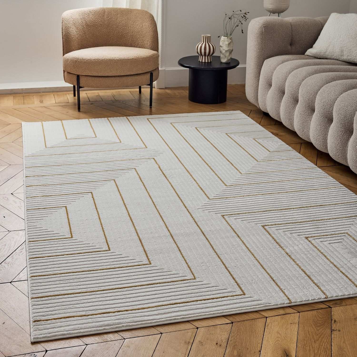 Carmel Cream-Gold Geometric Rug | 6040