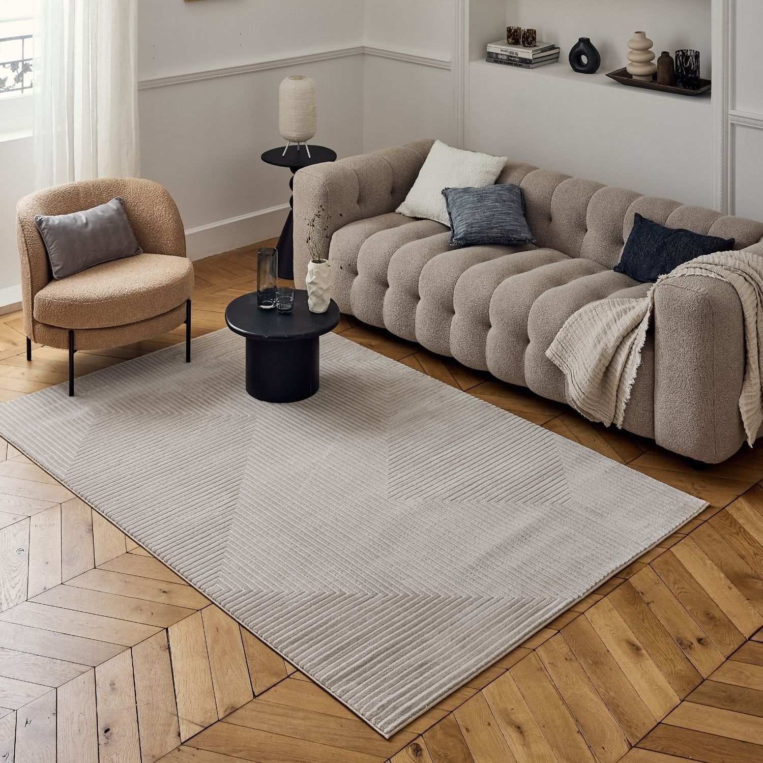 Carmel Beige-Cream Geometric Rug | 6050