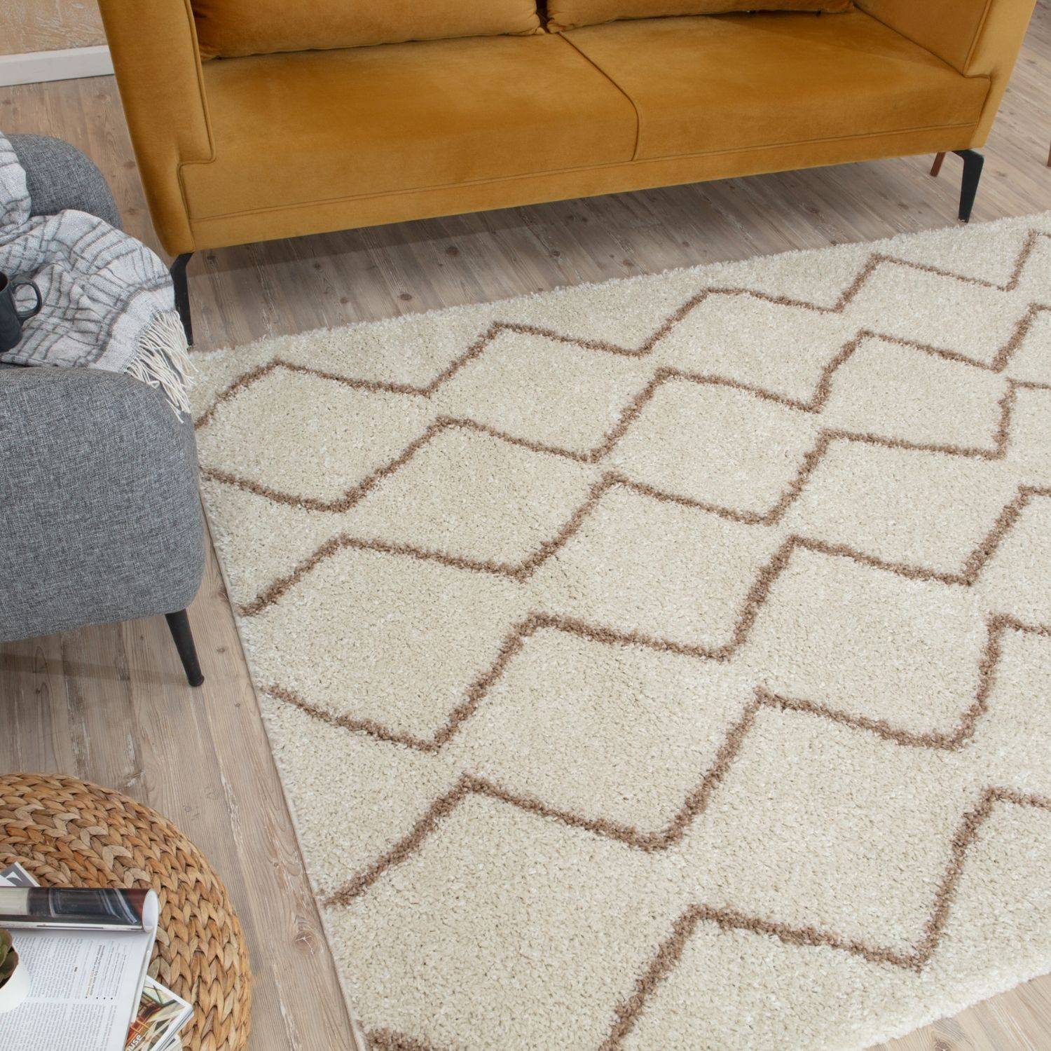 Moroccan Ivory Beige Shaggy Rug | 830