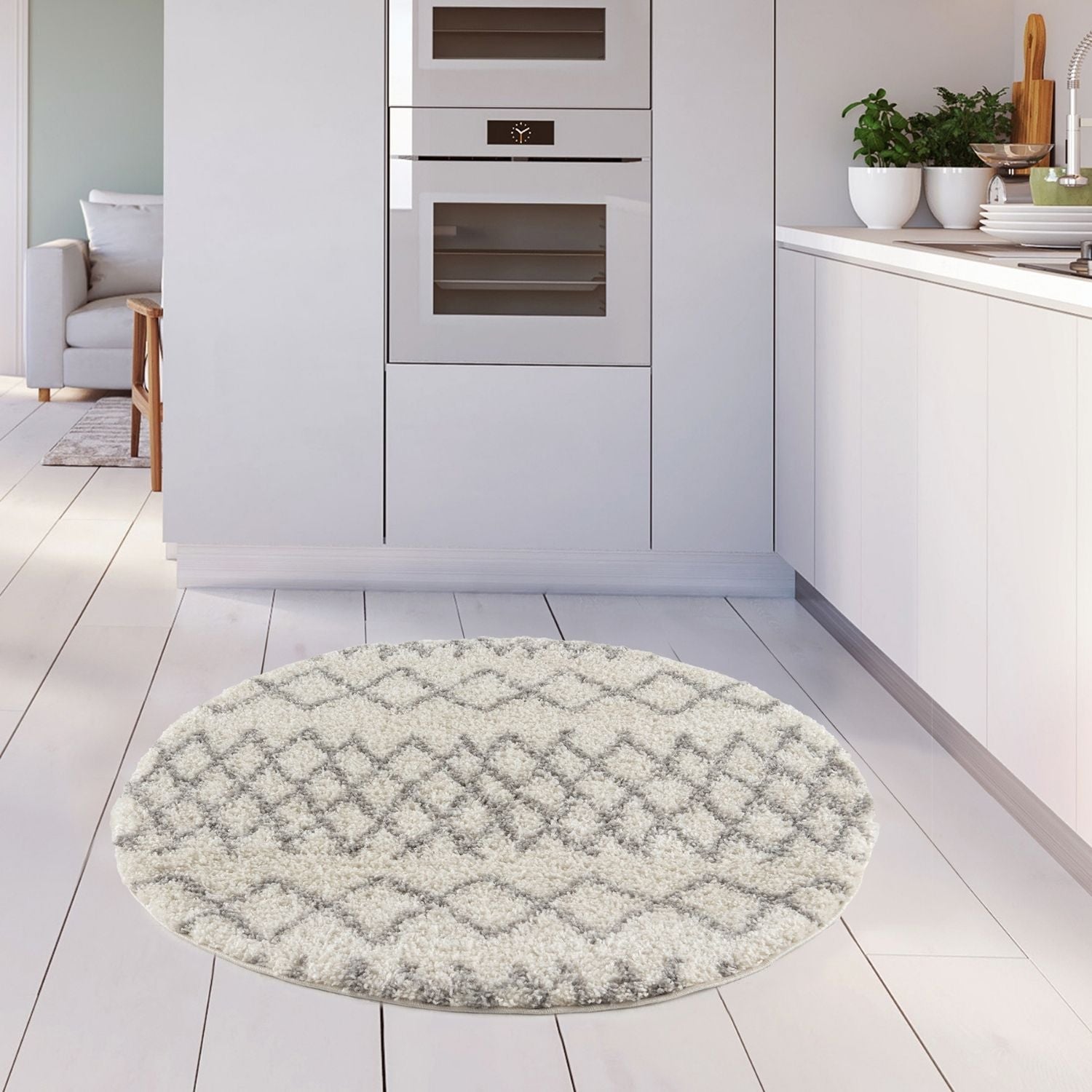 Moroccan Ivory Grey Shaggy Rug | 900