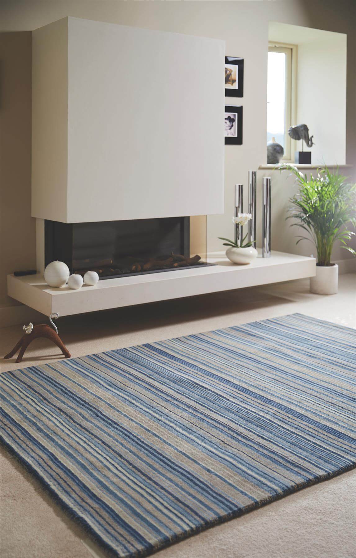 Fine Stripes Blue Wool Rug