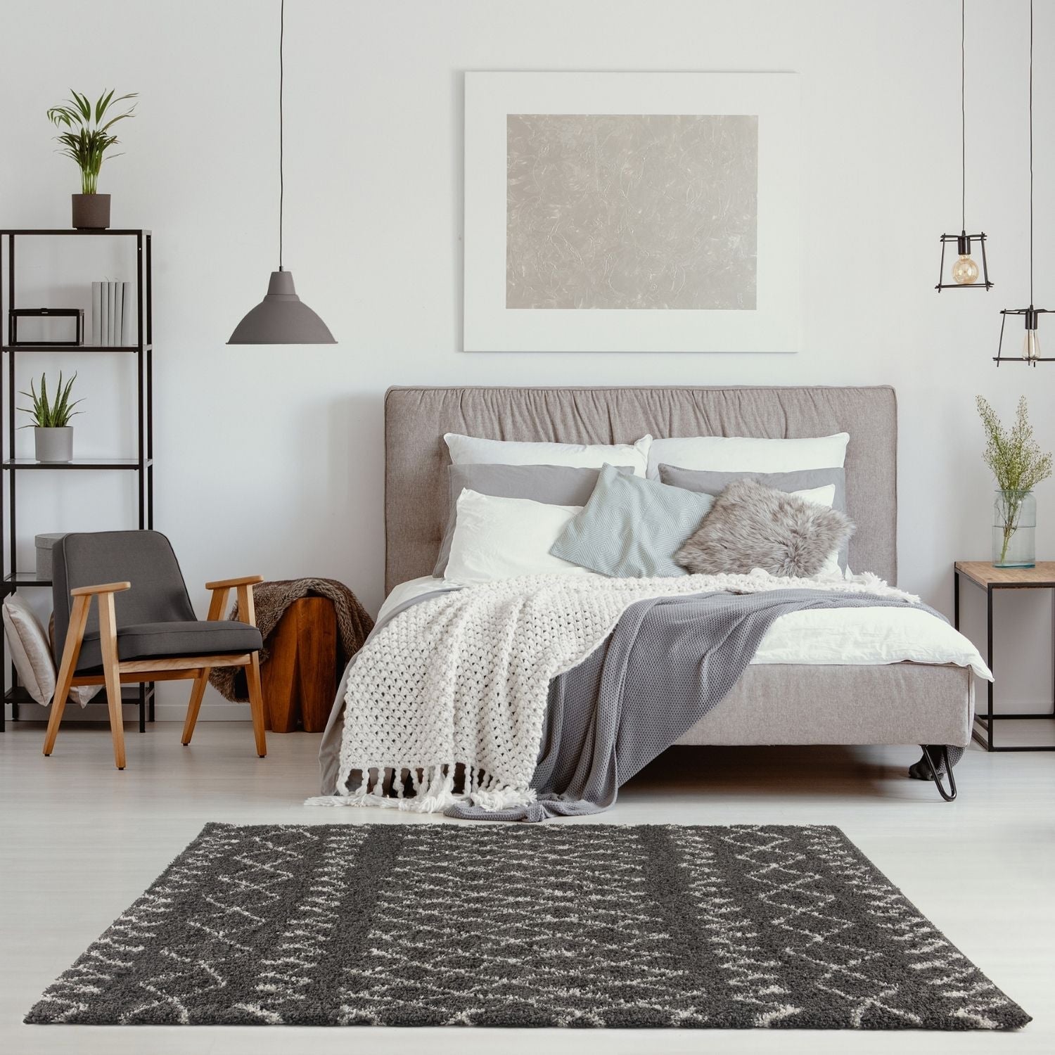 Moroccan Dark Grey Shaggy Rug | 940