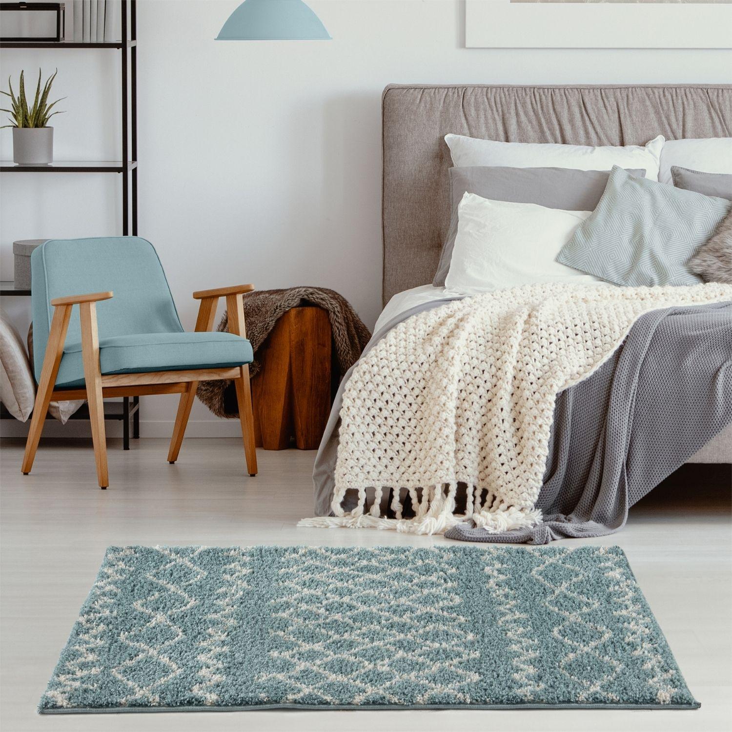 Moroccan Duck Egg Blue Shaggy Rug | 950