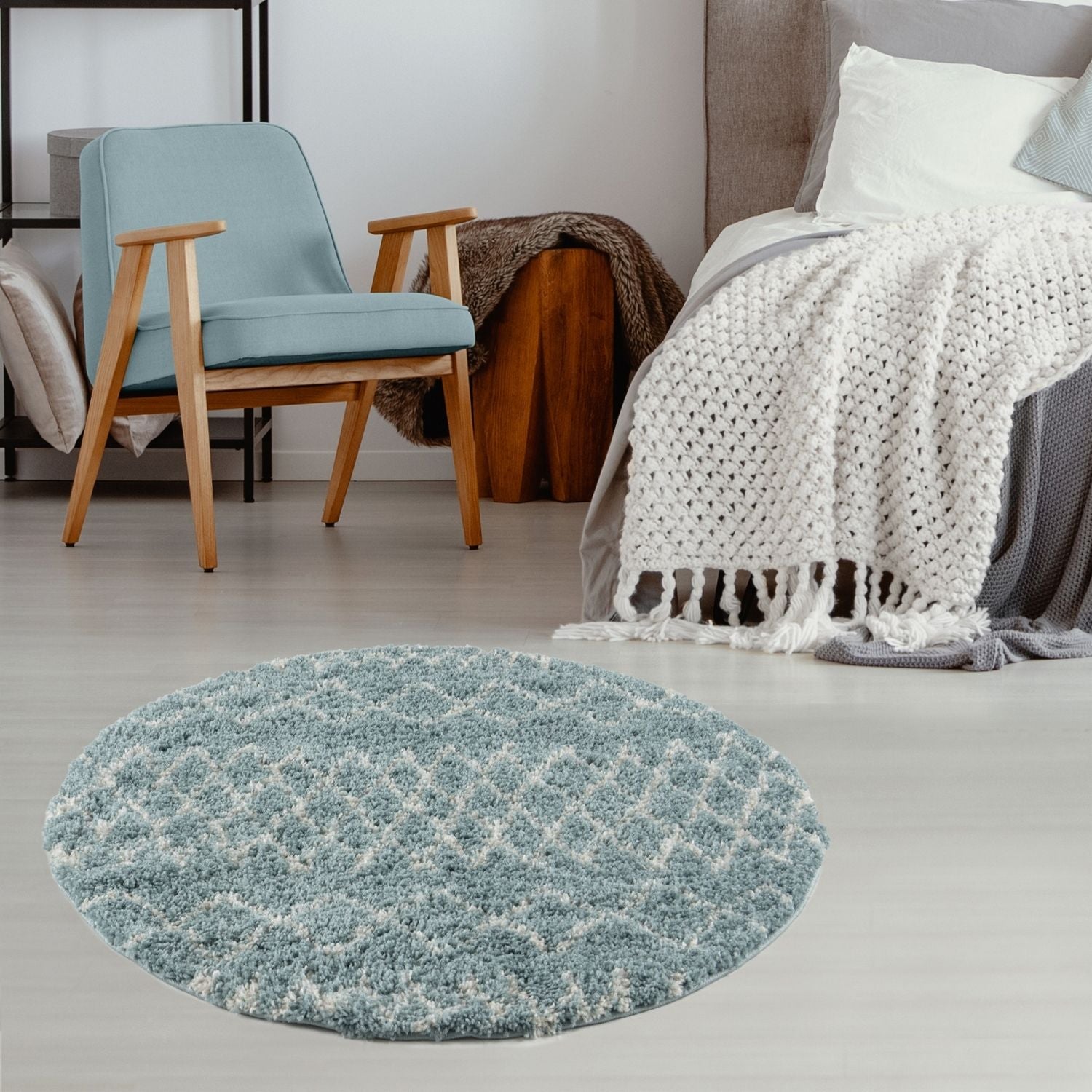 Moroccan Duck Egg Blue Shaggy Rug | 950