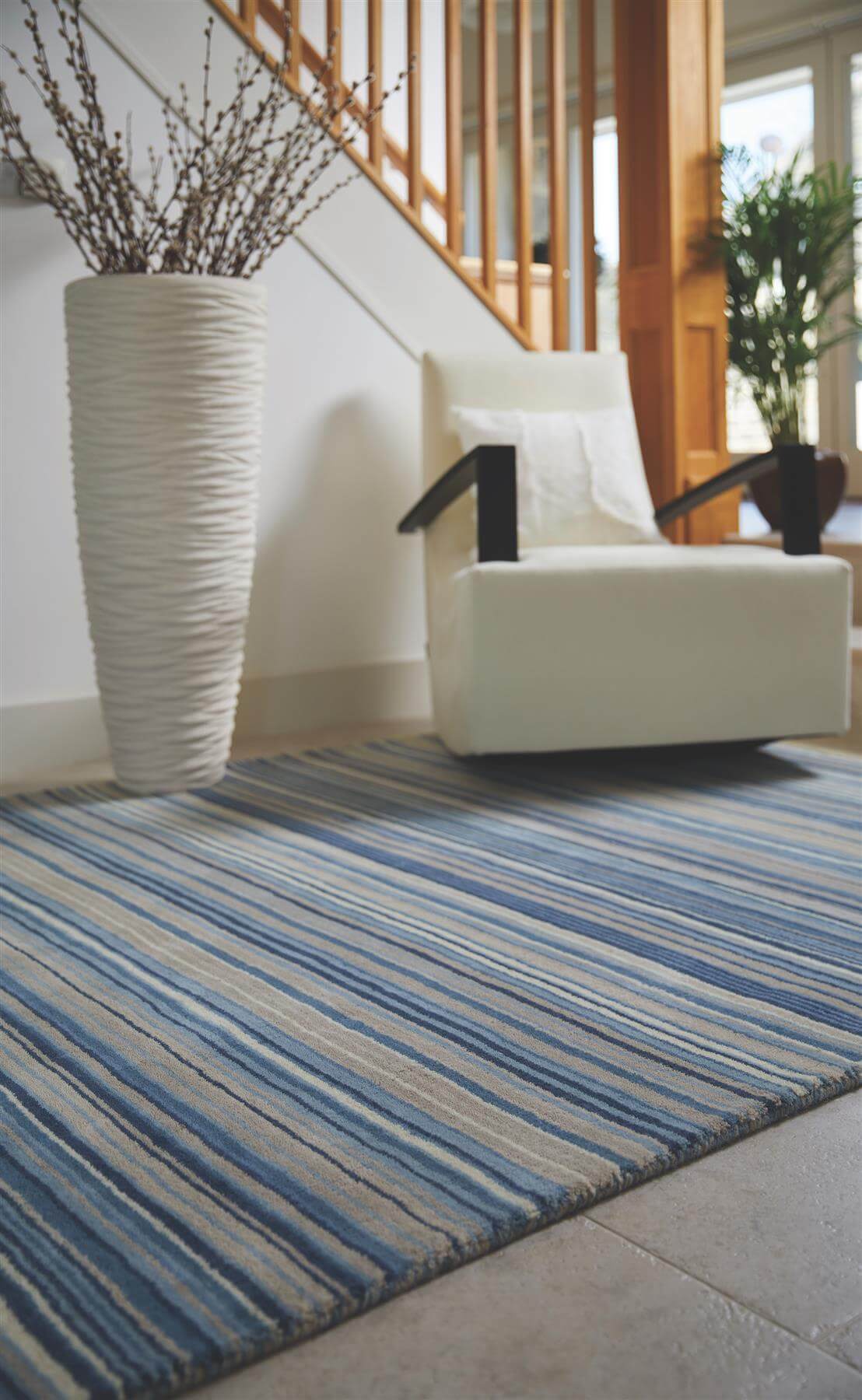 Fine Stripes Blue Wool Rug