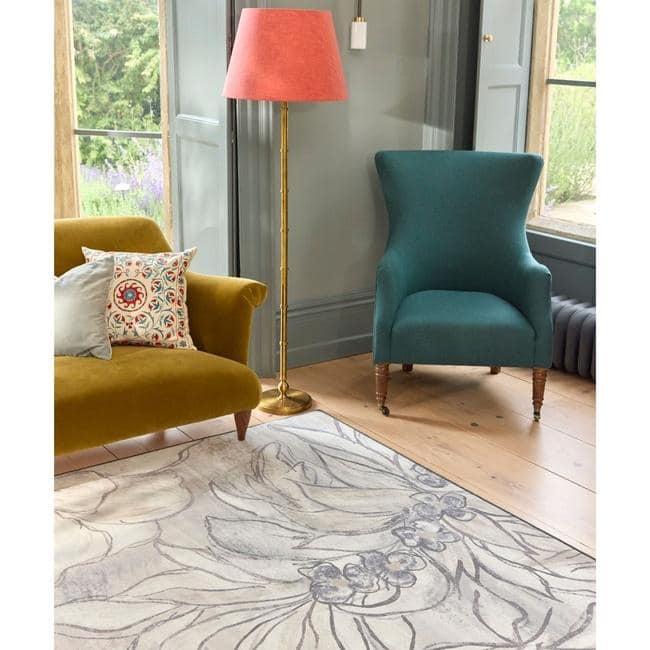 Eco-Washable Cream Rug Floral Design