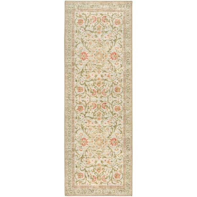 Eco-Washable Beige Rug Flowers Design