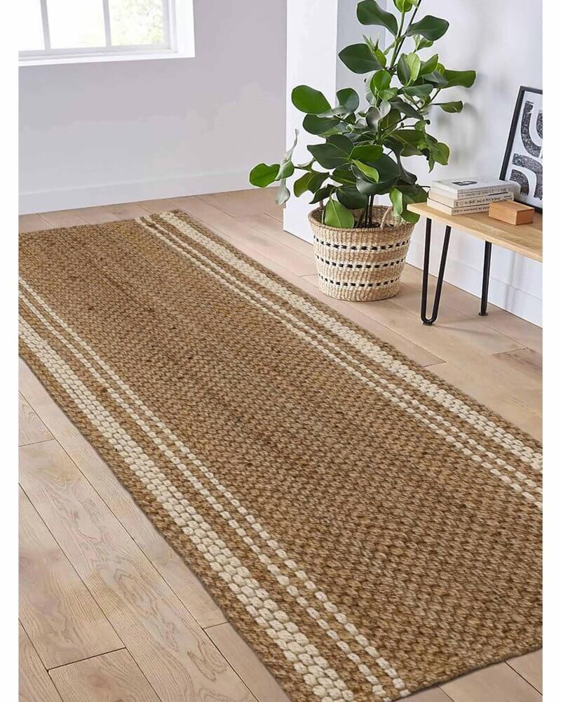 Jute Check Natural Rug Striped & Geometric Handwoven