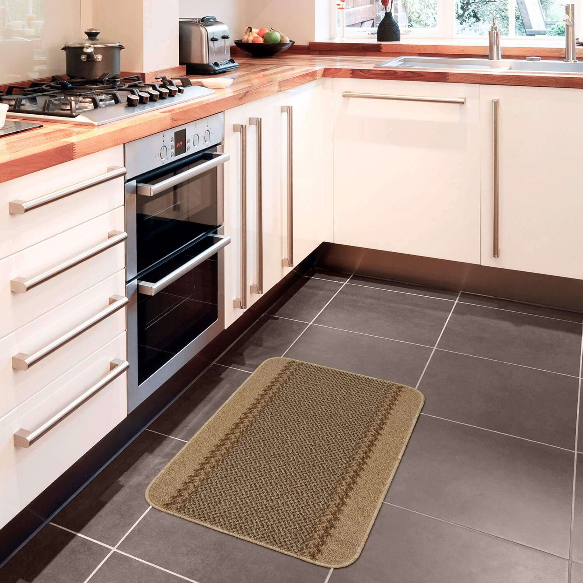 Washable Bordered Beige Rug | 116B