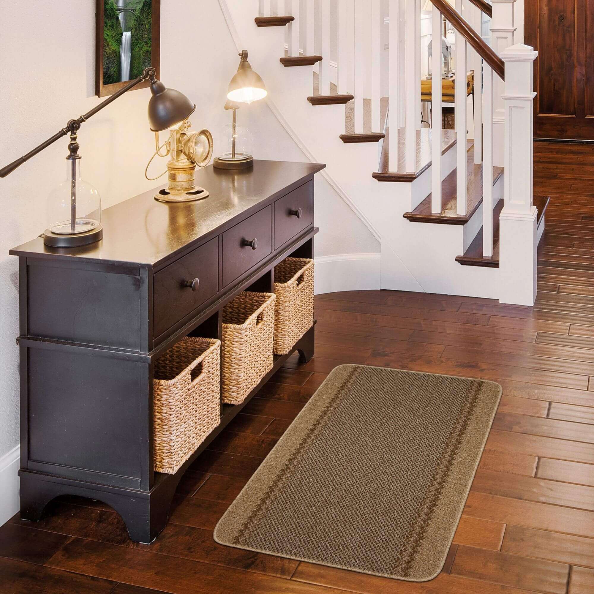 Washable Bordered Beige Rug | 116B