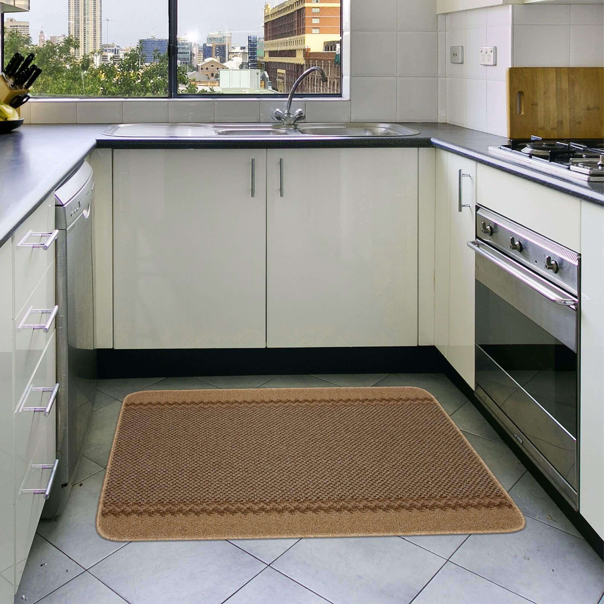 Washable Bordered Beige Rug | 116B