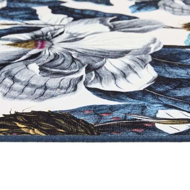 Eco-Washable Blue Rug Floral Design