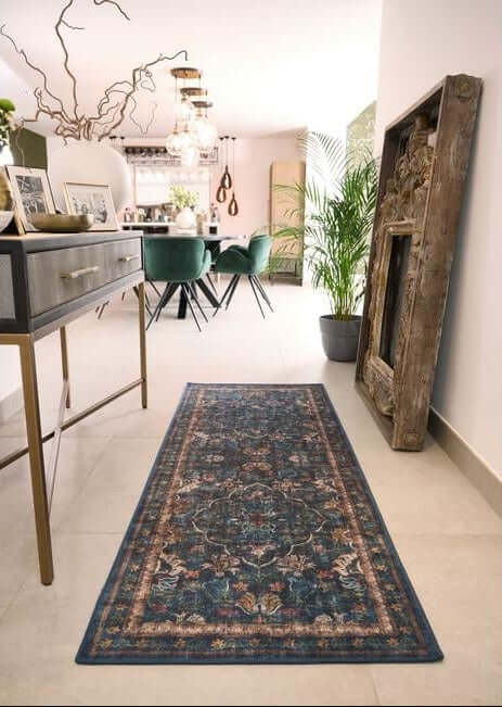 Eco-Washable Blue Rug Vintage Design