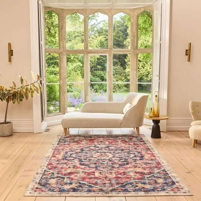 Eco-Washable Red Rug Medallion Design