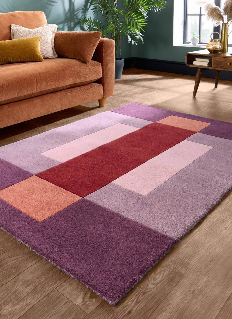 Hand-Carved Wool Geometric Rug – Multicolour