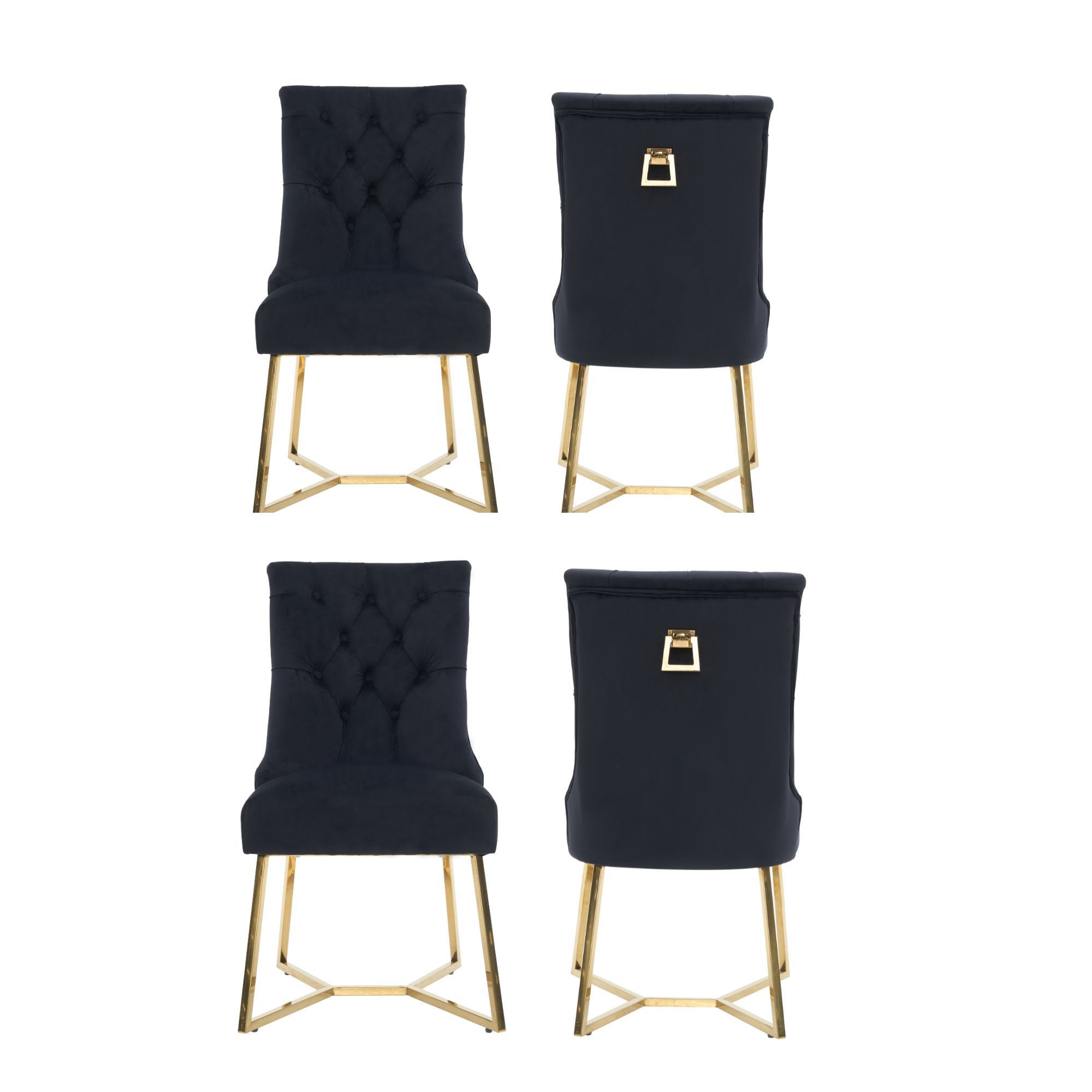 Ambra Velvet Dining Chair – Tufted Luxury Accent with Gold Legs & Ring Pull