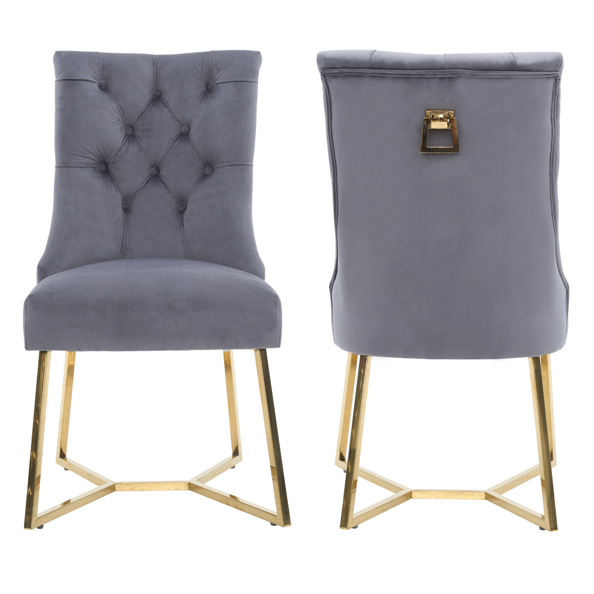Ambra Velvet Dining Chair – Tufted Luxury Accent with Gold Legs & Ring Pull