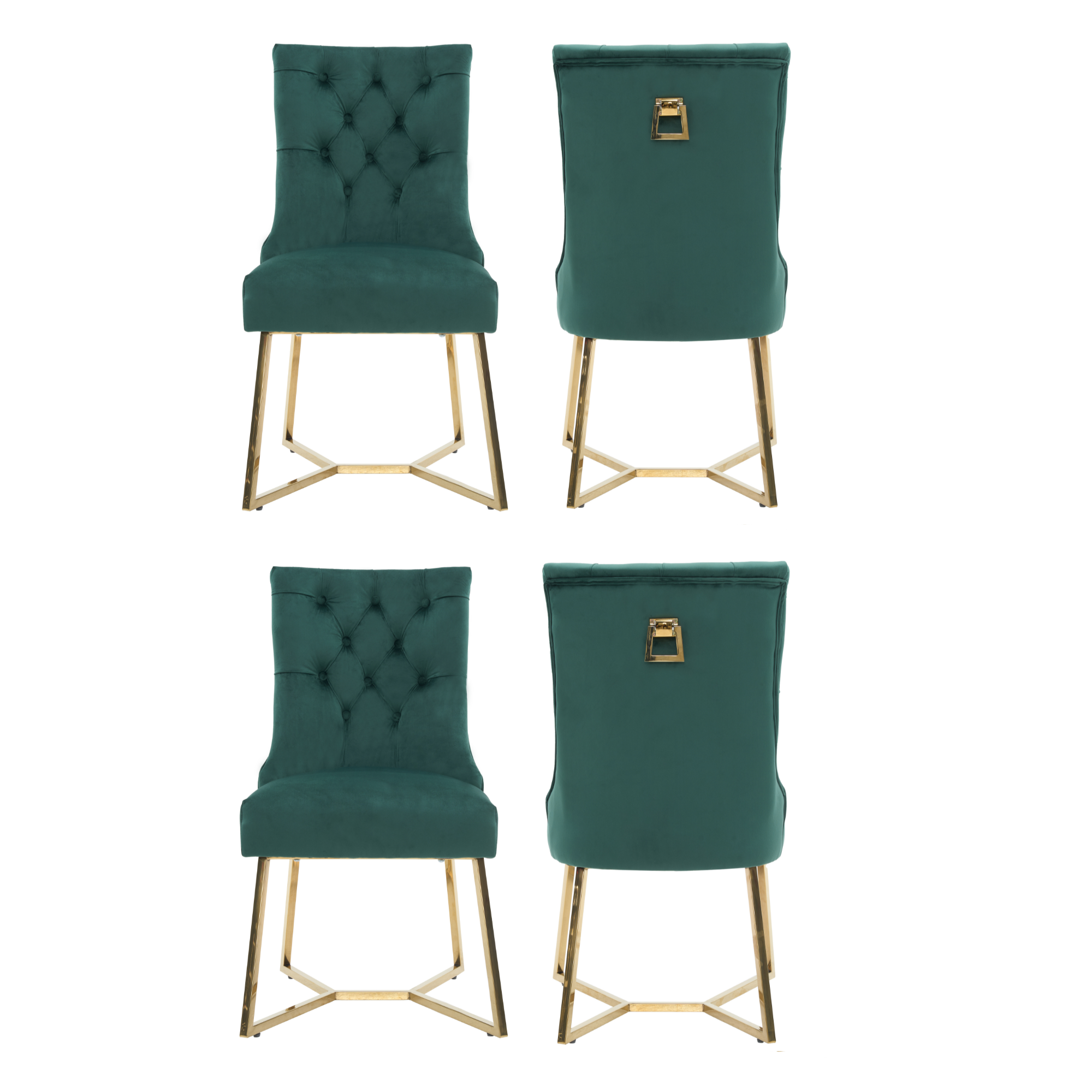 Ambra Velvet Dining Chair – Tufted Luxury Accent with Gold Legs & Ring Pull