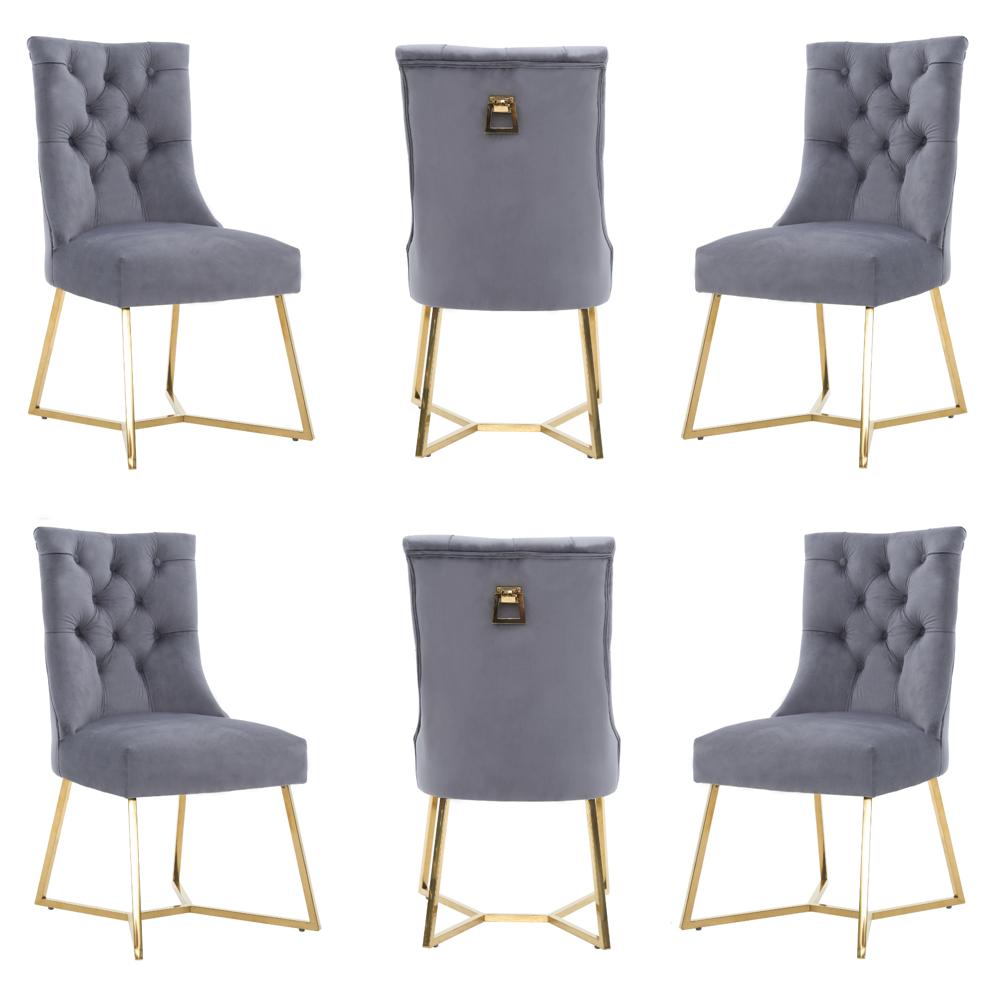 Ambra Velvet Dining Chair – Tufted Luxury Accent with Gold Legs & Ring Pull