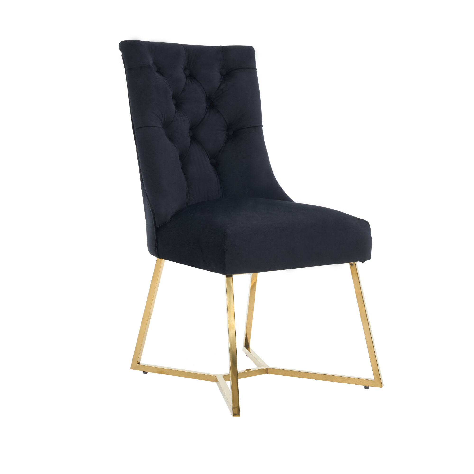 Ambra Velvet Dining Chair – Tufted Luxury Accent with Gold Legs & Ring Pull
