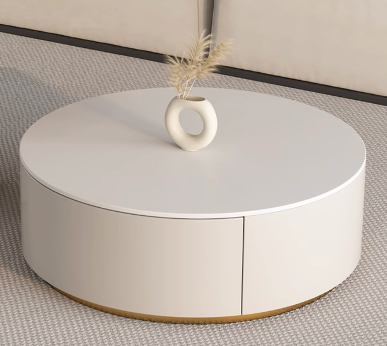 Riviera Round Nesting Coffee Table Set With Ottoman, White