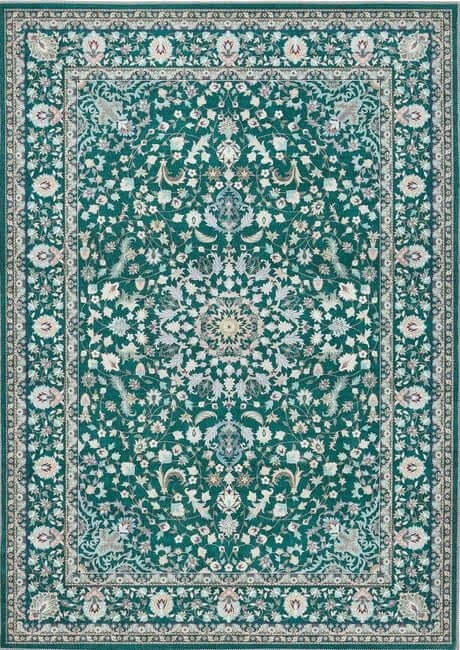 Eco-Washable Green Rug Medallion Design