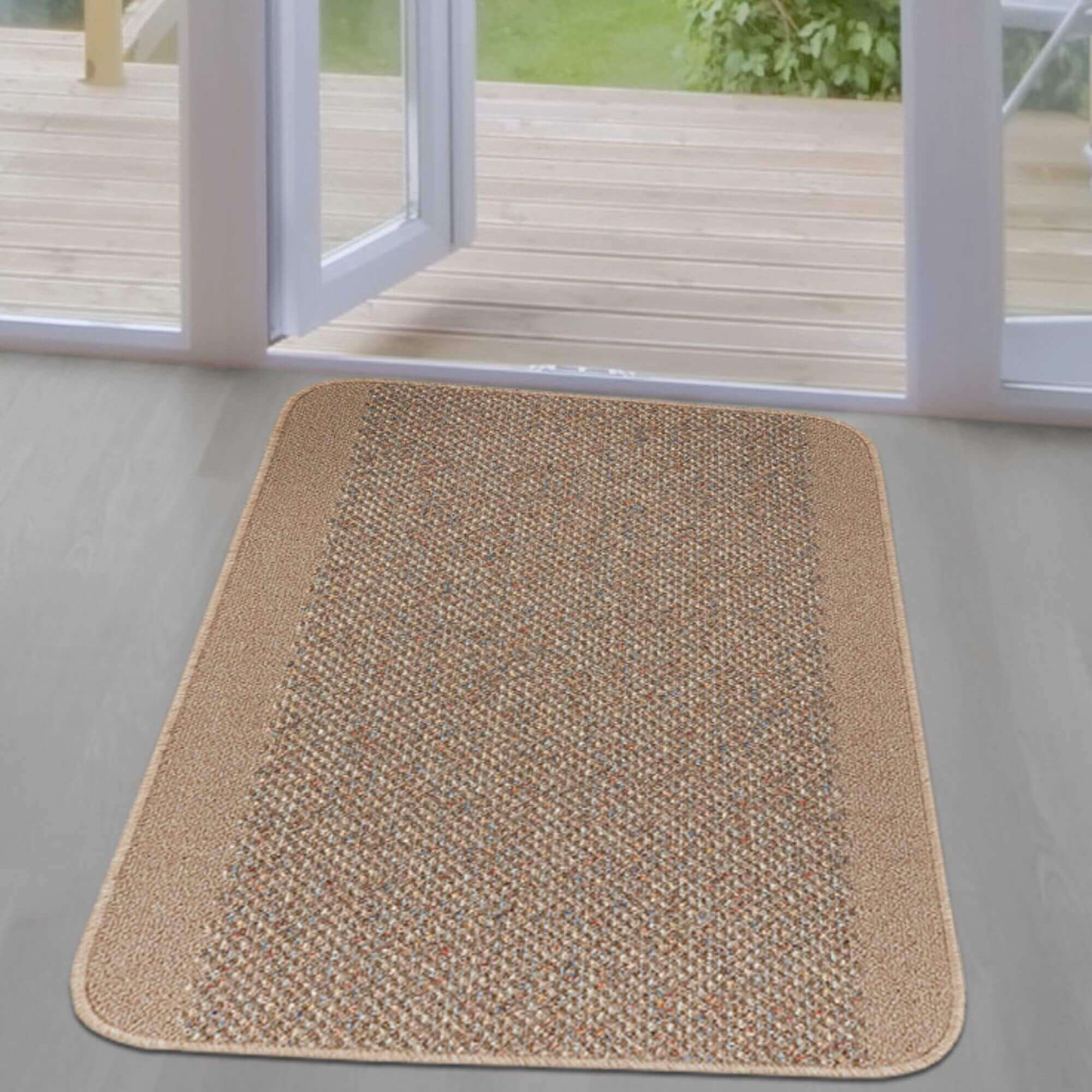 Washable Designer Bordered Beige Rug | 110B