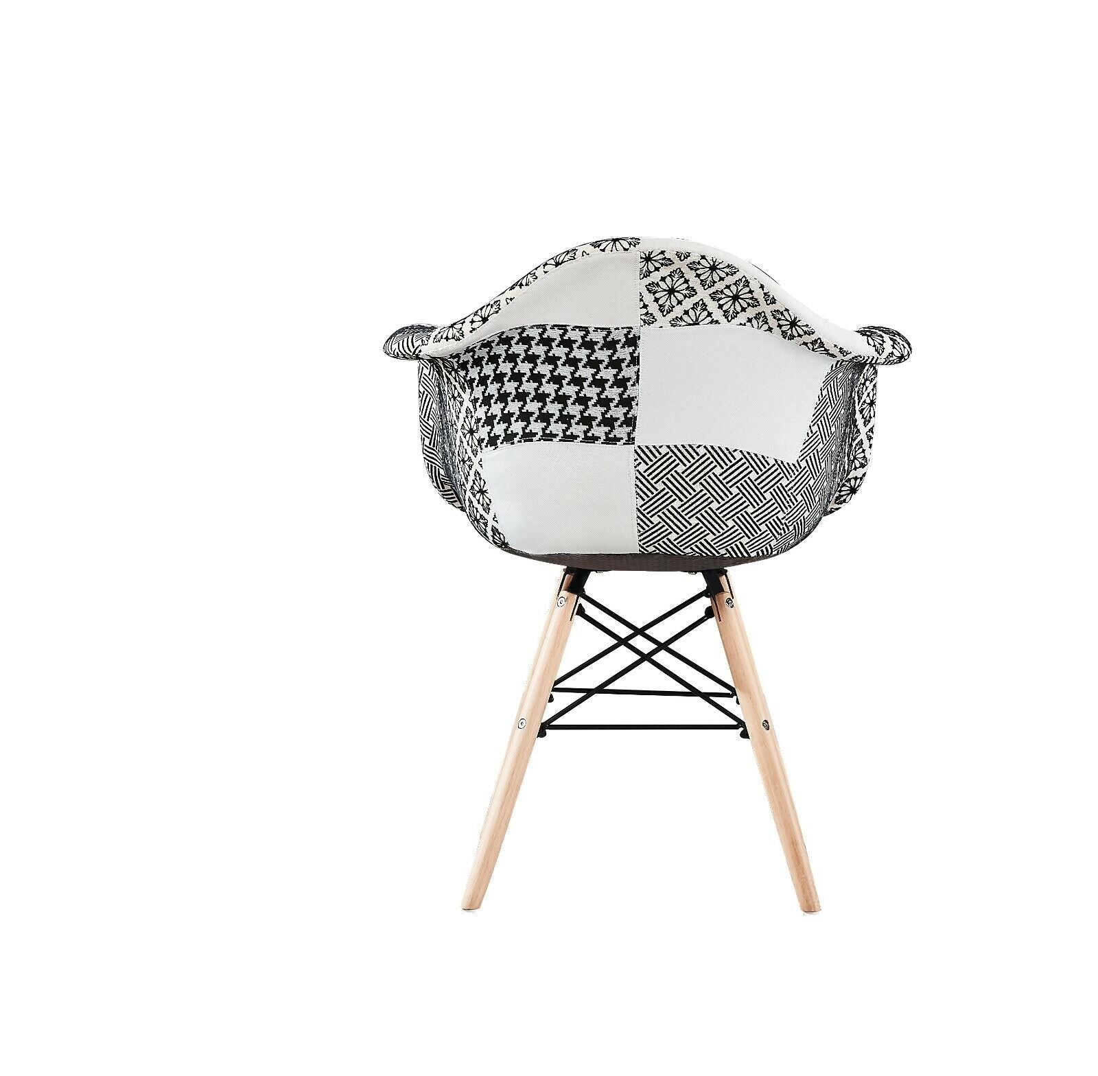 5PCs Dining Set - a White Halo Dining Table & Set of 4 Black/White Patchwork Accent Chairs