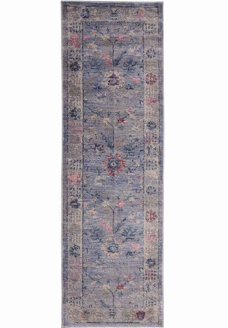 Traditional Floral Vintage Rug – Grey, Blue & Beige Elegance