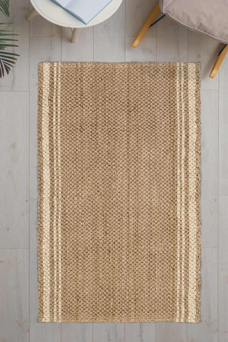Jute Check Natural Rug Striped & Geometric Handwoven