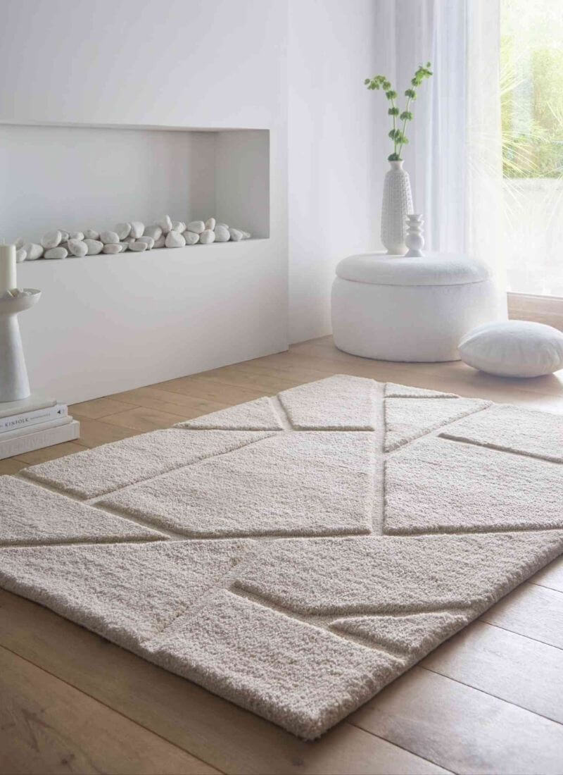 Scandinavian Deep Pile Rug – Cream and Brown