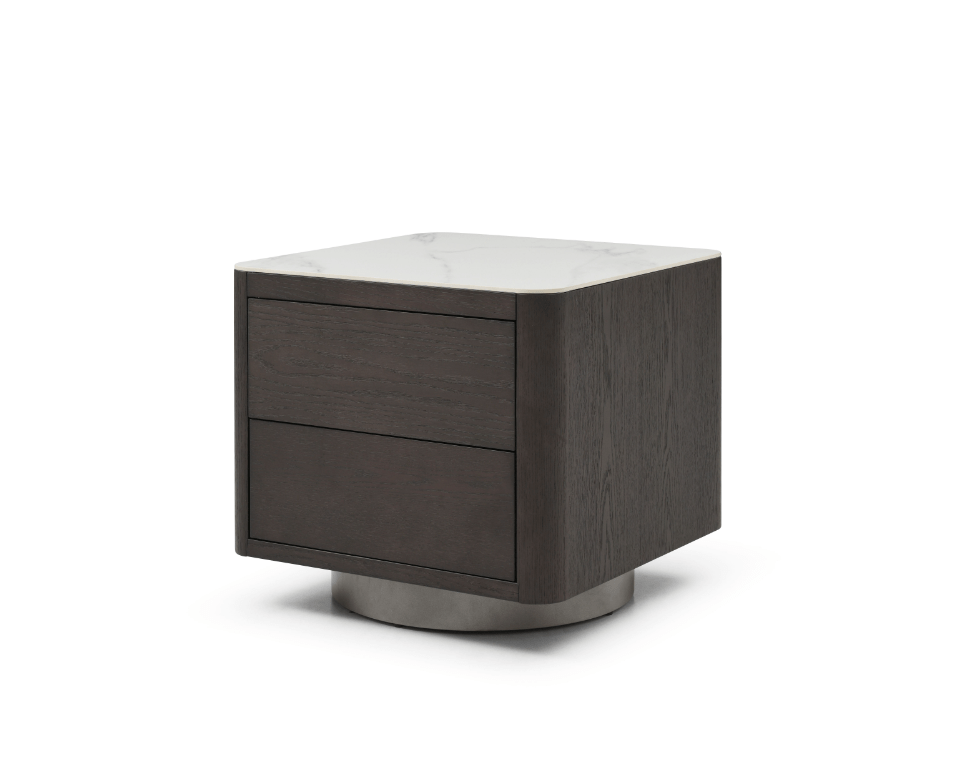 Coin Bedside Table - Smoke Oak & Marble