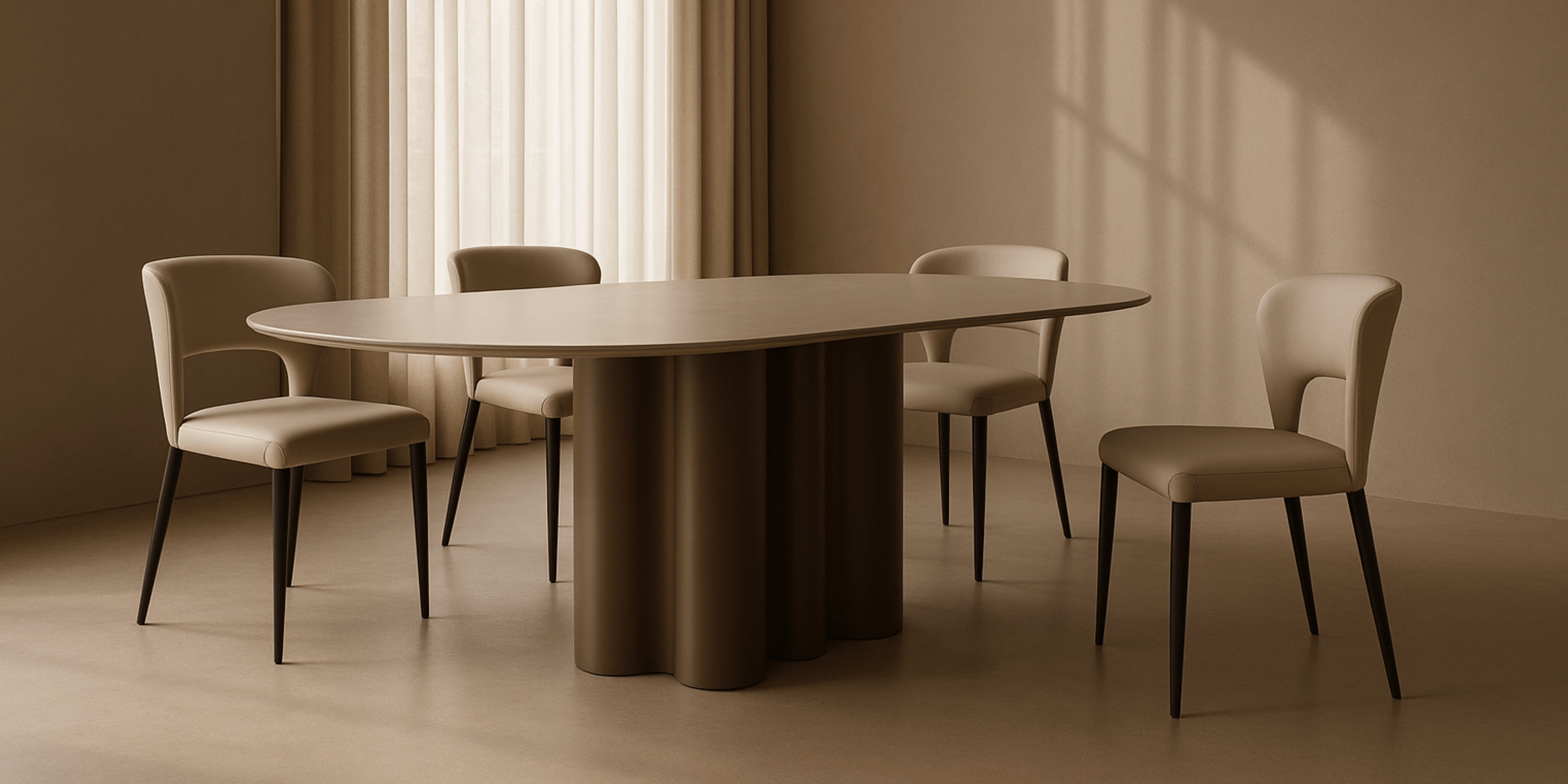 Moon Dining Table - 200 - Cocoa & Cream Ceramic