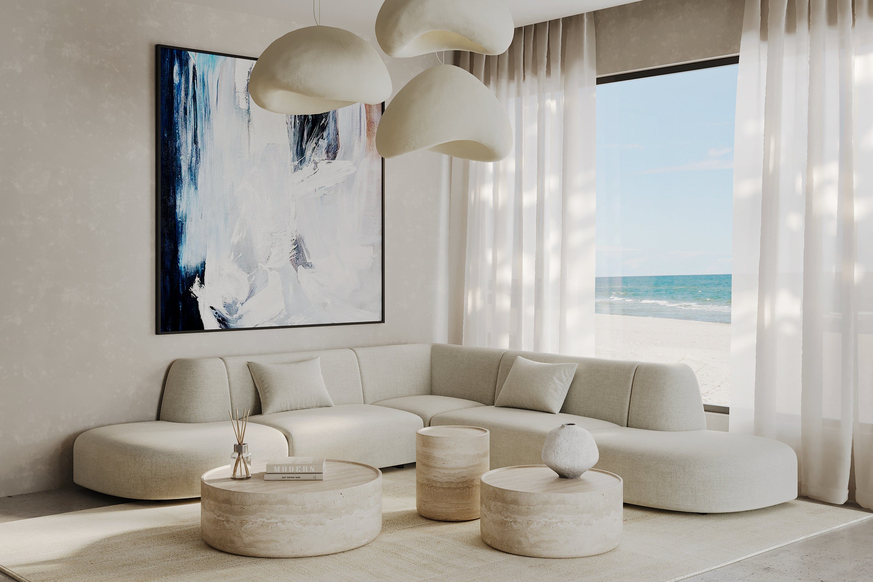 Ciladro Side Table - Faux Travertine