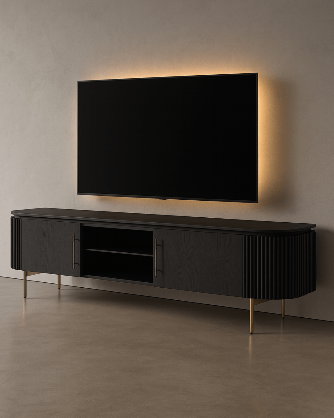 Lantine TV Unit - Black Oak & Brass